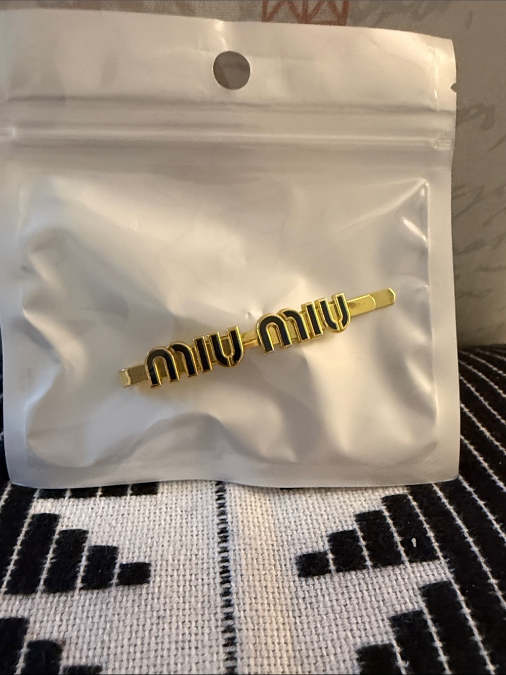 Miu Miu Gold and Black Logo Hair Barrette